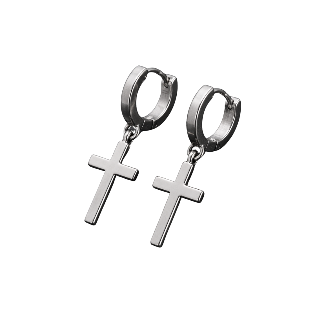 Stainless Steel Cross Hoop Earrings – Silver | Jhouky Jeks