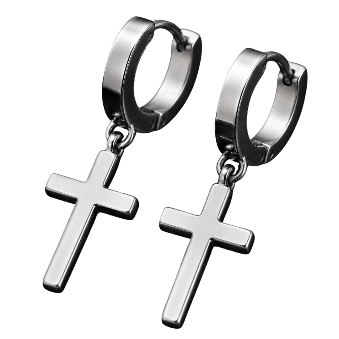 Stainless Steel Cross Hoop Earrings – Silver | Jhouky Jeks