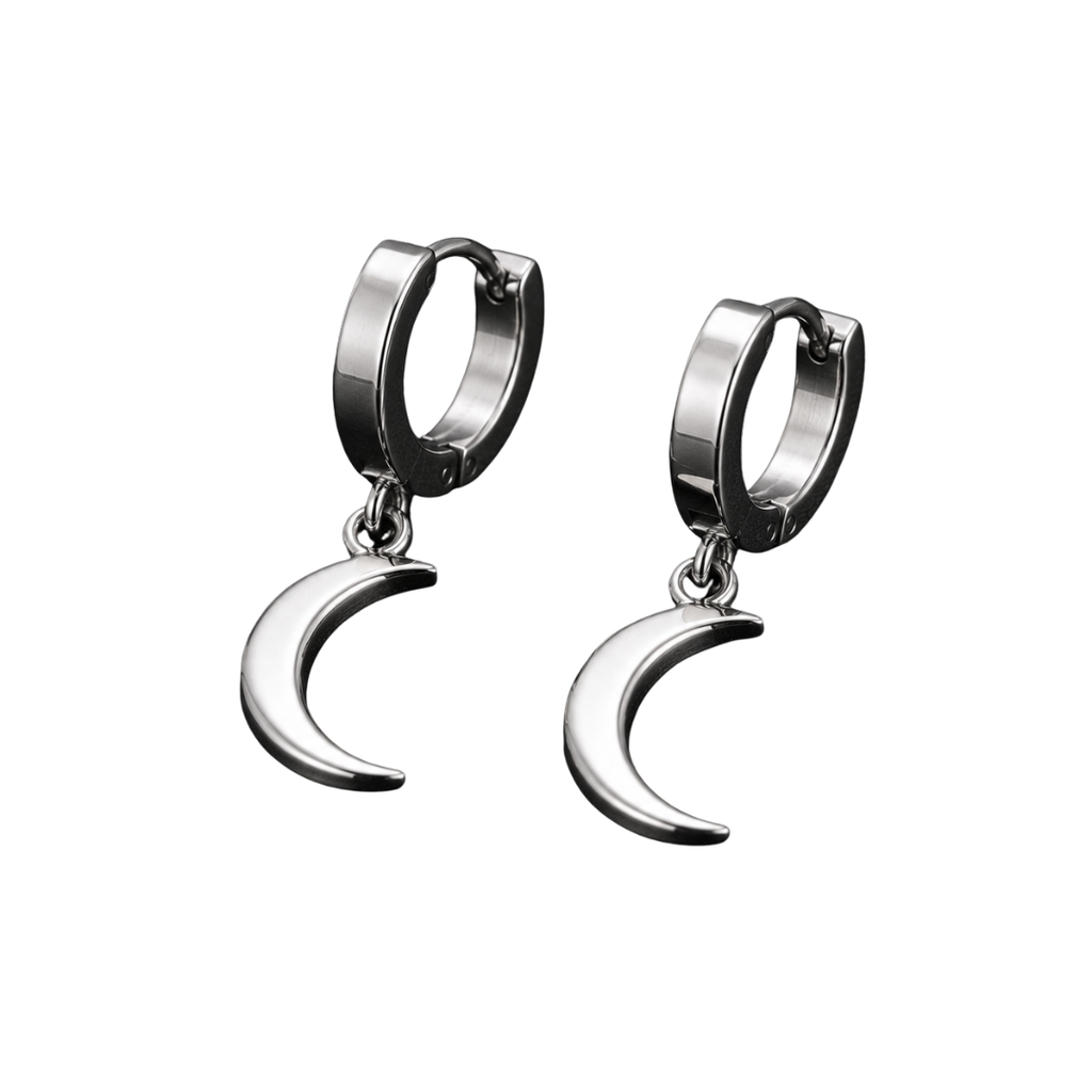 Stainless Steel Crescent Moon Hoop Earrings – Silver | Jhouky Jeks