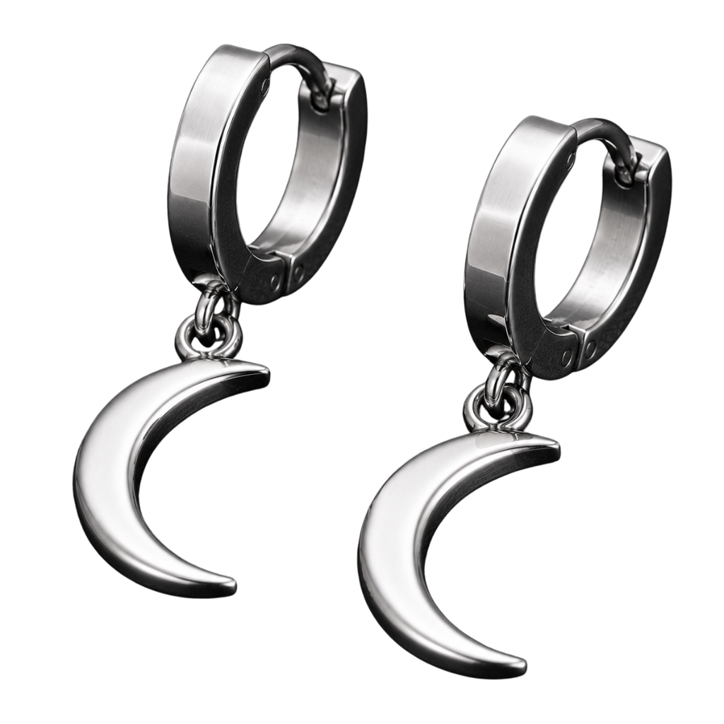 Stainless Steel Crescent Moon Hoop Earrings – Silver | Jhouky Jeks